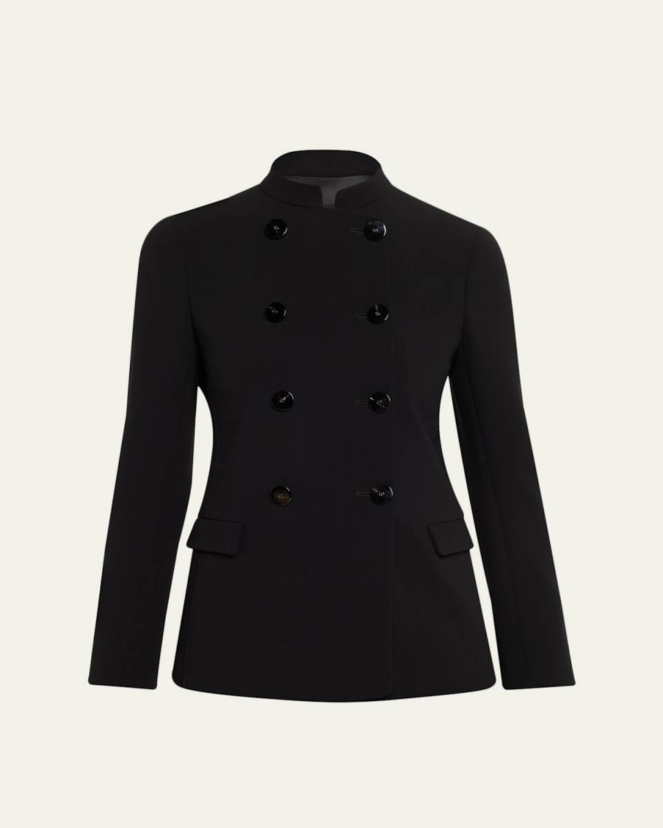 Stretch Wool Crepe Double-Breasted Blazer